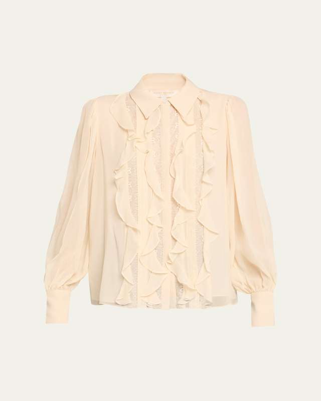 Claire Silk Chiffon Ruffle Button-Front Blouse